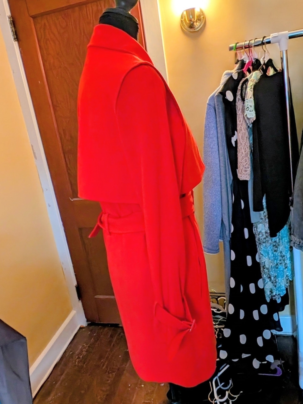 Topshop Red Double-Breasted Pea Coat with Capelet And Belt - Picture 5 of 11